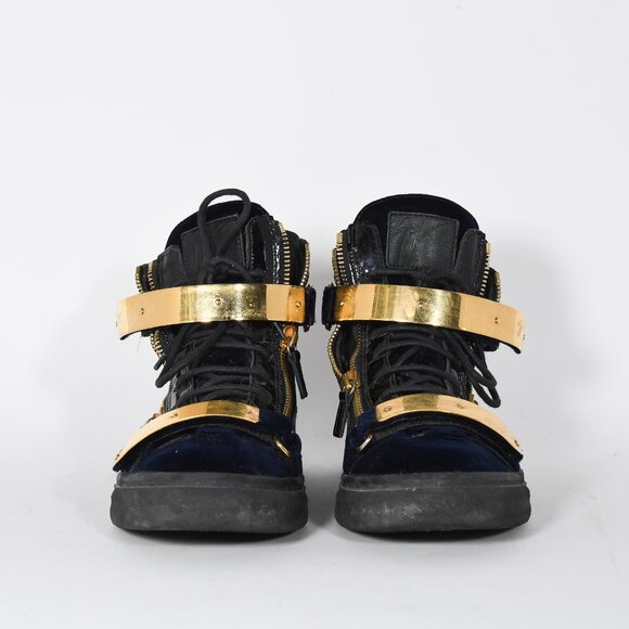 Giuseppe Zanotti Coby High-Top Sneakers - Black with Gold Accents (Size 44) - Picture 8 of 13